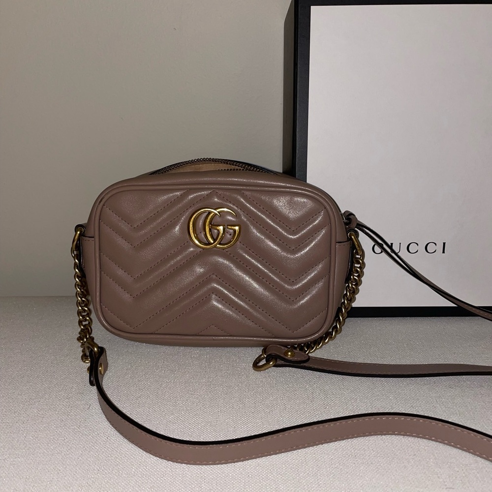 Gucci Taupe Leather Crossbody with Gold Accents